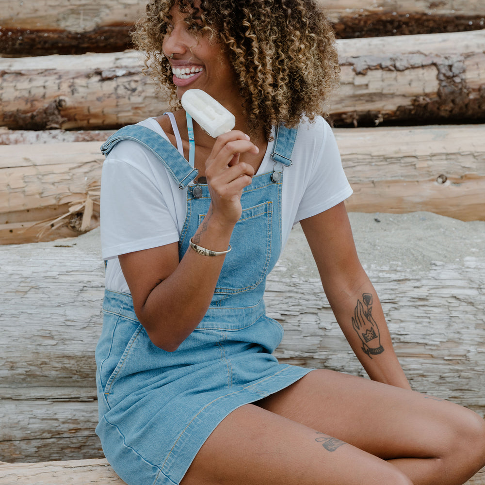 Ripzone Women's Saratoga Overall Dress - Light Blue Denim Ripzone Women's Saratoga Overall Dress - Light Blue Denim