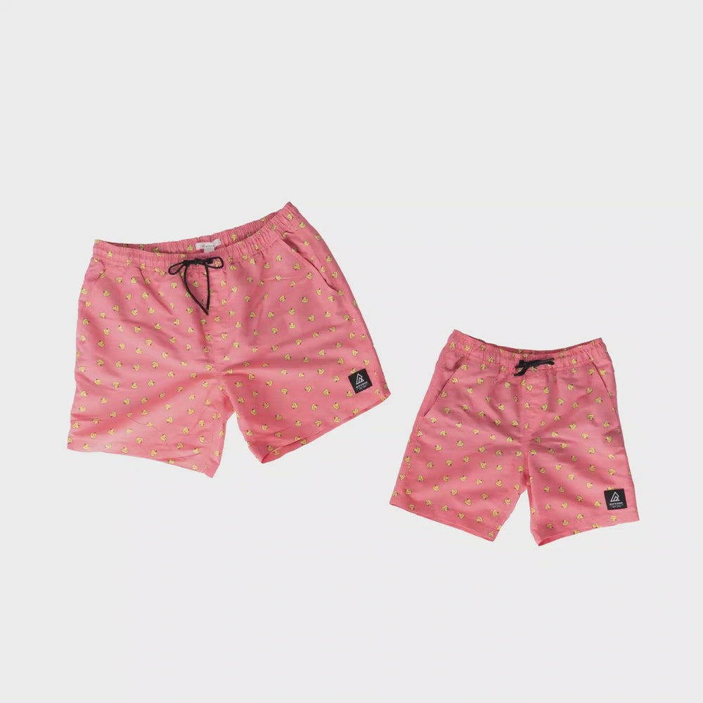 
            
                Load and play video in Gallery viewer, Ripzone Boys&amp;#39; Raith Swim Short - Pink/Mini Duckies Print
            
        